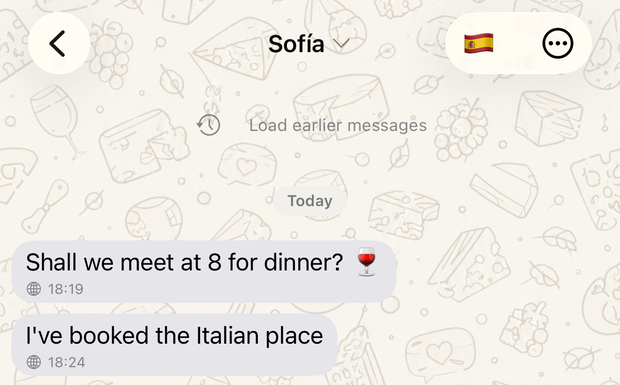 A Spanish conversation translated into English in Queso, with a reply sent back.